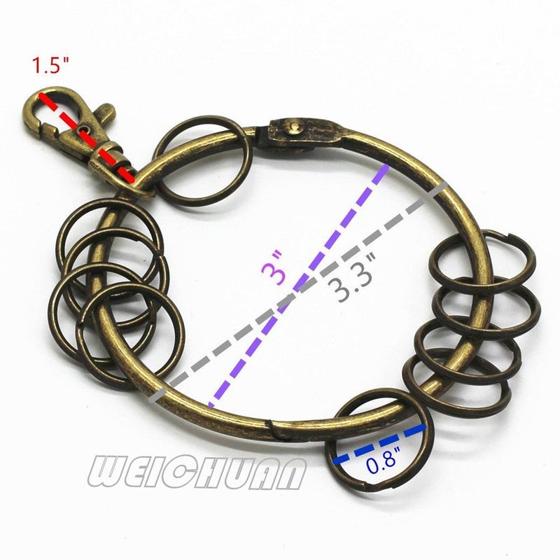 WEICHUAN Metal Antique Bronze Keychain/Key Holder - Large Circular Ring with 10 Small Rings (Pack of 1) - Image 3